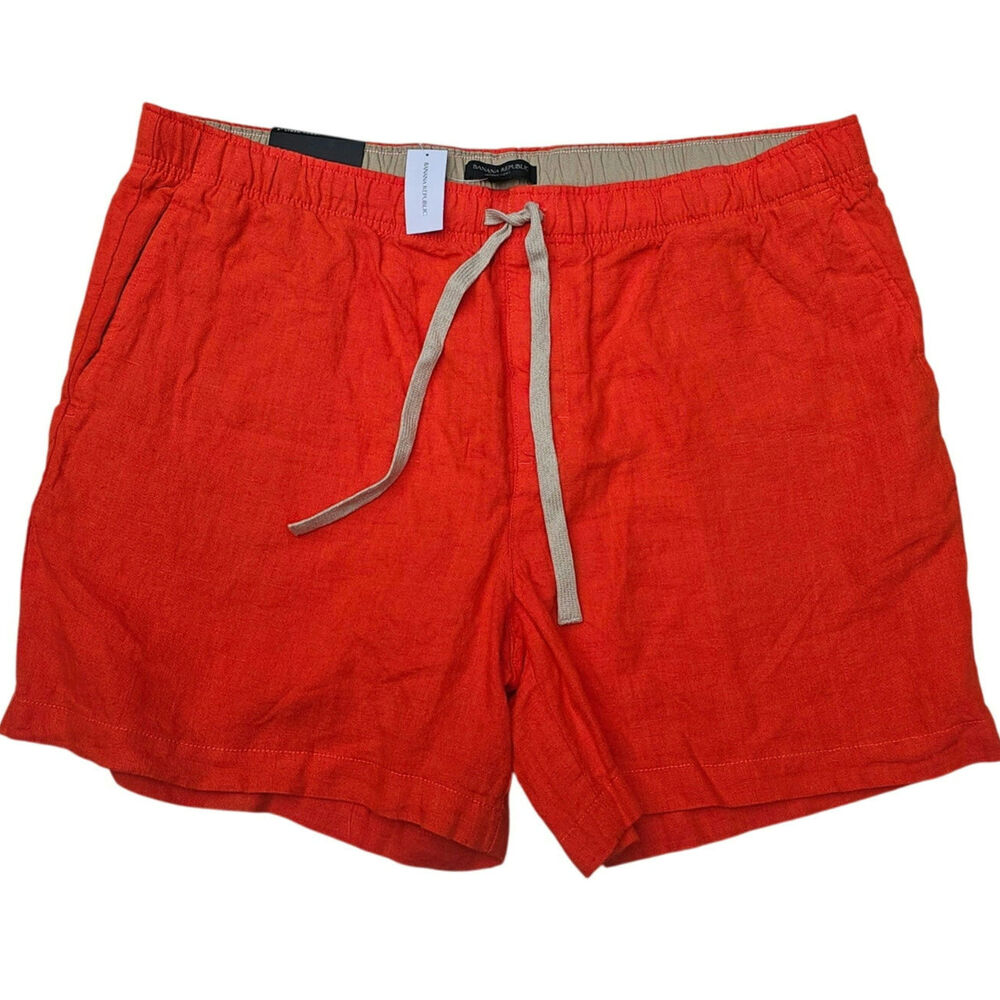 NWT Banana Republic 100% Linen Orange Shorts with Tan Drawstring XL